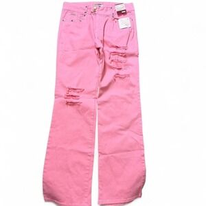 Y2K Pink Low Rise Studded Ripped Flare Jeans‎